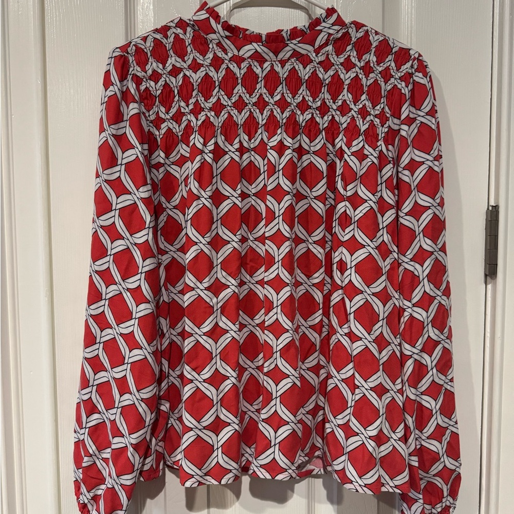 Crown & Ivy Red and White Patterned Blouse